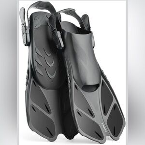 Adjustable Swim Fins Snorkel Flippers Open Heel Black Adult L/XL NEW Travel